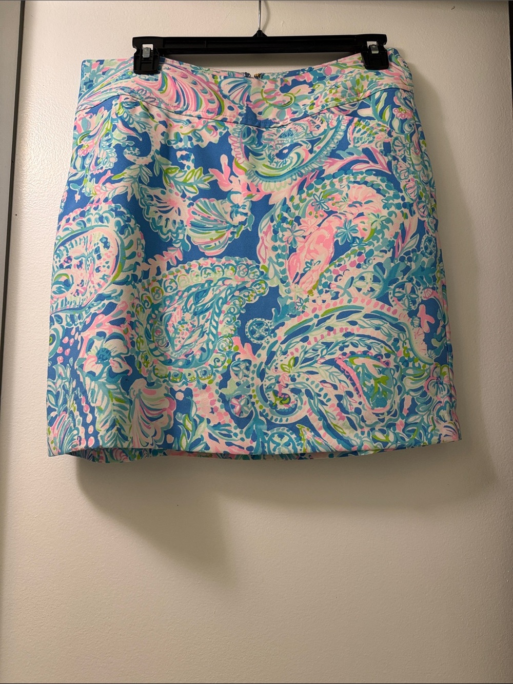 Lilly Pulitzer Blue Paisley Mini Skirt with Pink & Green